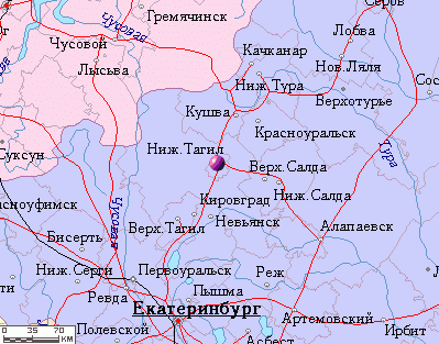 Карта окрестностей города Нижний Тагил